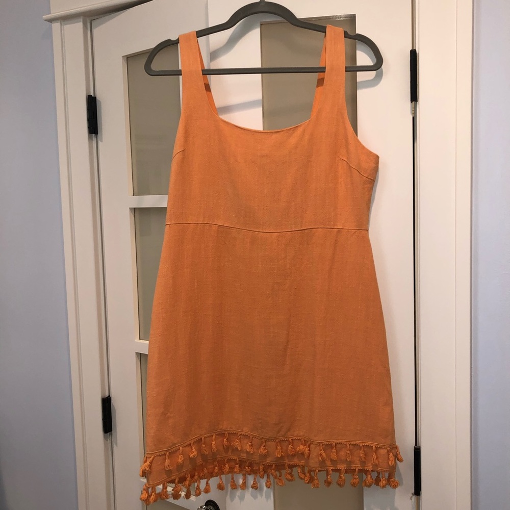 Feel The Sunshine Washed Orange Tassel Mini Dress